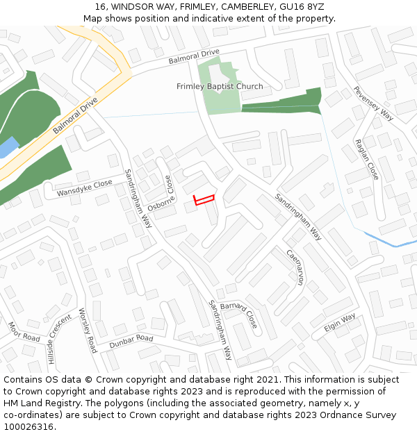 16, WINDSOR WAY, FRIMLEY, CAMBERLEY, GU16 8YZ: Location map and indicative extent of plot