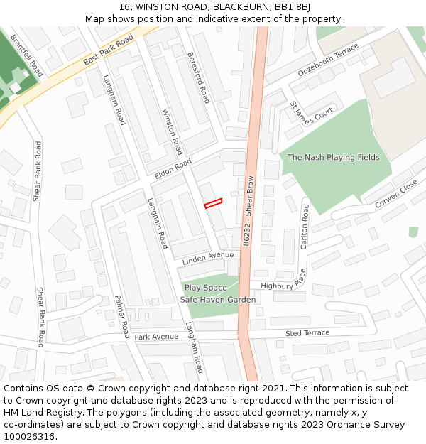 16, WINSTON ROAD, BLACKBURN, BB1 8BJ: Location map and indicative extent of plot