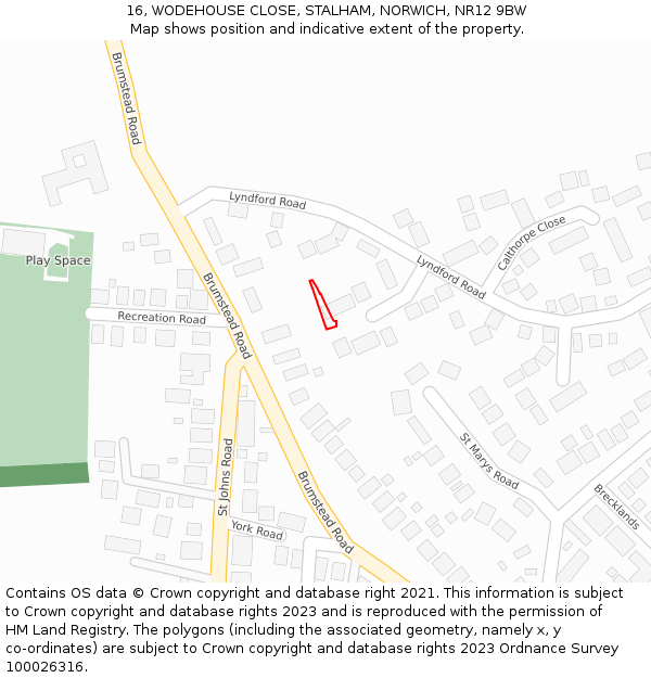 16, WODEHOUSE CLOSE, STALHAM, NORWICH, NR12 9BW: Location map and indicative extent of plot