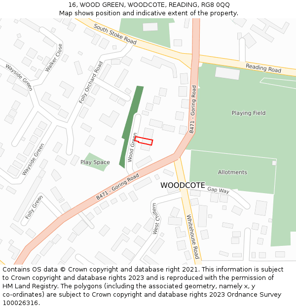 16, WOOD GREEN, WOODCOTE, READING, RG8 0QQ: Location map and indicative extent of plot
