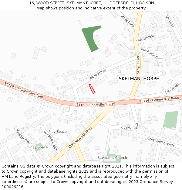 16, WOOD STREET, SKELMANTHORPE, HUDDERSFIELD, HD8 9BN: Location map and indicative extent of plot