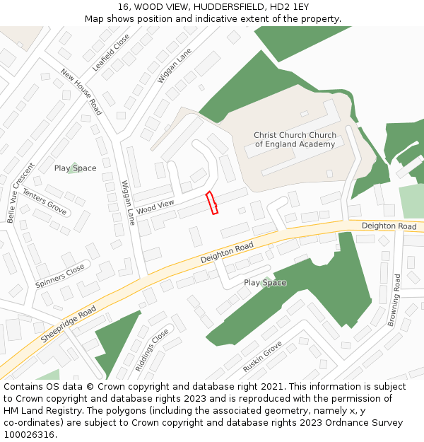 16, WOOD VIEW, HUDDERSFIELD, HD2 1EY: Location map and indicative extent of plot