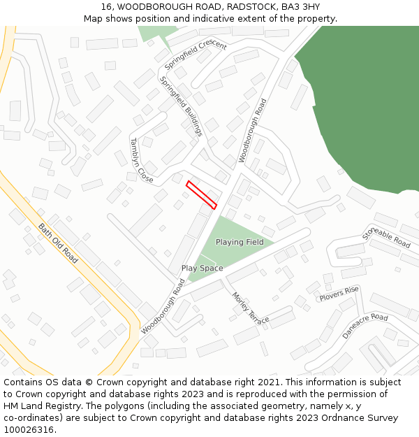 16, WOODBOROUGH ROAD, RADSTOCK, BA3 3HY: Location map and indicative extent of plot