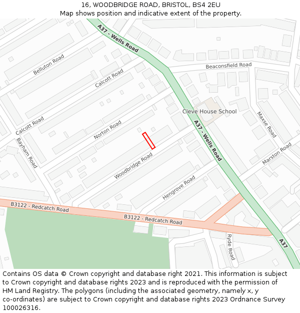 16, WOODBRIDGE ROAD, BRISTOL, BS4 2EU: Location map and indicative extent of plot