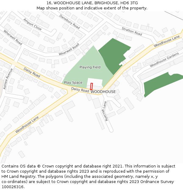 16, WOODHOUSE LANE, BRIGHOUSE, HD6 3TG: Location map and indicative extent of plot