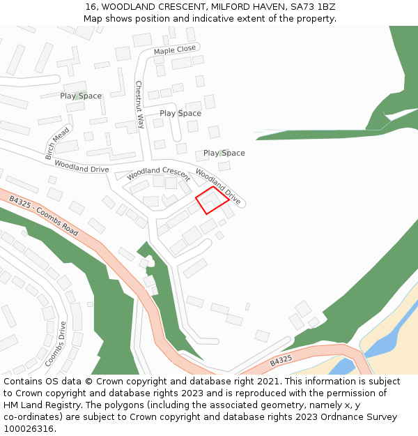 16, WOODLAND CRESCENT, MILFORD HAVEN, SA73 1BZ: Location map and indicative extent of plot