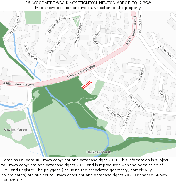 16, WOODMERE WAY, KINGSTEIGNTON, NEWTON ABBOT, TQ12 3SW: Location map and indicative extent of plot