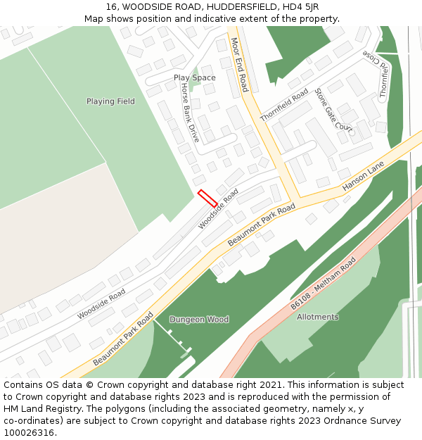 16, WOODSIDE ROAD, HUDDERSFIELD, HD4 5JR: Location map and indicative extent of plot