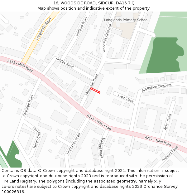 16, WOODSIDE ROAD, SIDCUP, DA15 7JQ: Location map and indicative extent of plot