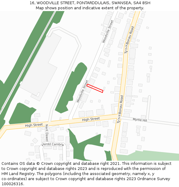 16, WOODVILLE STREET, PONTARDDULAIS, SWANSEA, SA4 8SH: Location map and indicative extent of plot