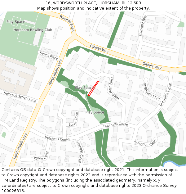 16, WORDSWORTH PLACE, HORSHAM, RH12 5PR: Location map and indicative extent of plot