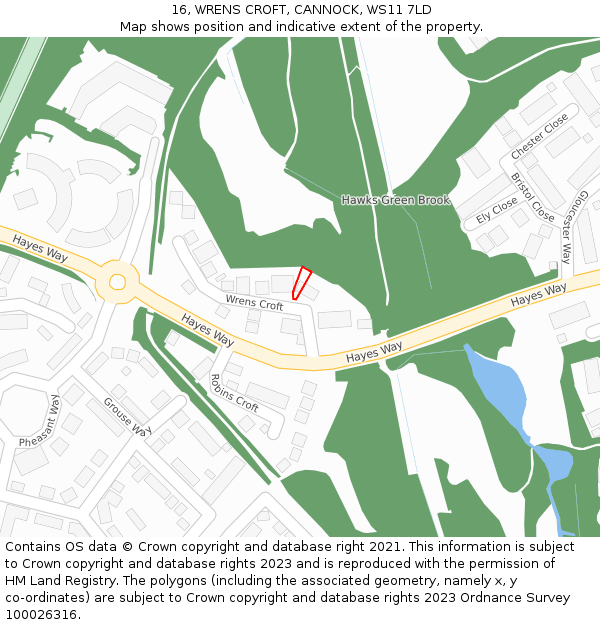 16, WRENS CROFT, CANNOCK, WS11 7LD: Location map and indicative extent of plot