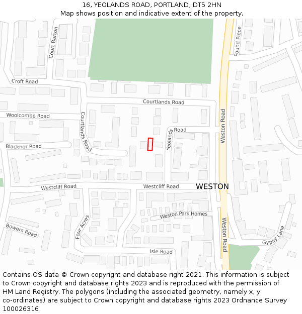 16, YEOLANDS ROAD, PORTLAND, DT5 2HN: Location map and indicative extent of plot