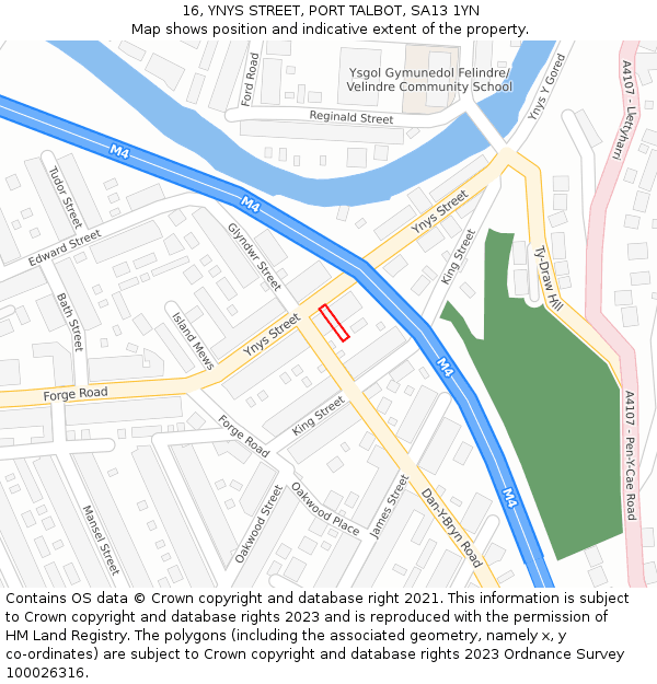 16, YNYS STREET, PORT TALBOT, SA13 1YN: Location map and indicative extent of plot