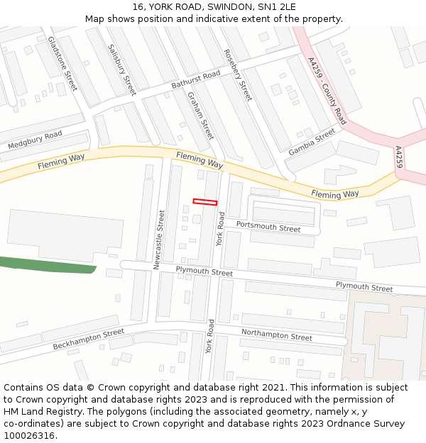 16, YORK ROAD, SWINDON, SN1 2LE: Location map and indicative extent of plot