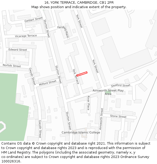 16, YORK TERRACE, CAMBRIDGE, CB1 2PR: Location map and indicative extent of plot