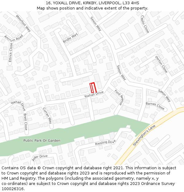 16, YOXALL DRIVE, KIRKBY, LIVERPOOL, L33 4HS: Location map and indicative extent of plot