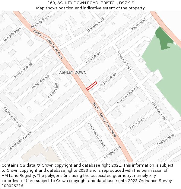 160, ASHLEY DOWN ROAD, BRISTOL, BS7 9JS: Location map and indicative extent of plot