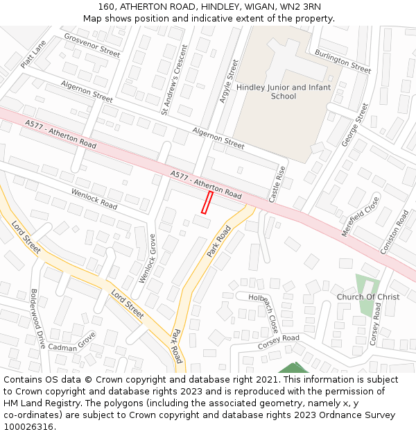 160, ATHERTON ROAD, HINDLEY, WIGAN, WN2 3RN: Location map and indicative extent of plot