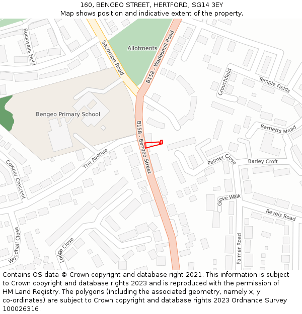 160, BENGEO STREET, HERTFORD, SG14 3EY: Location map and indicative extent of plot