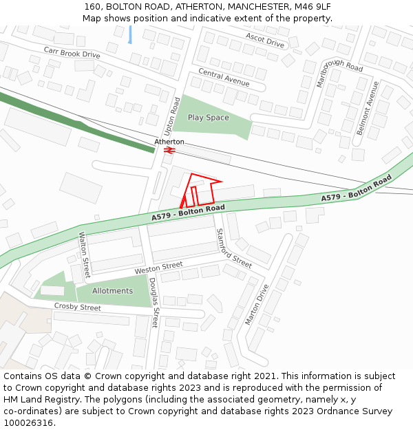 160, BOLTON ROAD, ATHERTON, MANCHESTER, M46 9LF: Location map and indicative extent of plot