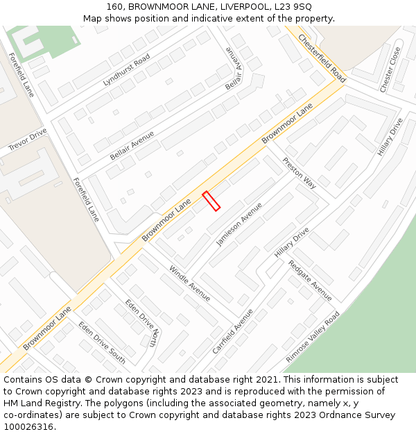 160, BROWNMOOR LANE, LIVERPOOL, L23 9SQ: Location map and indicative extent of plot
