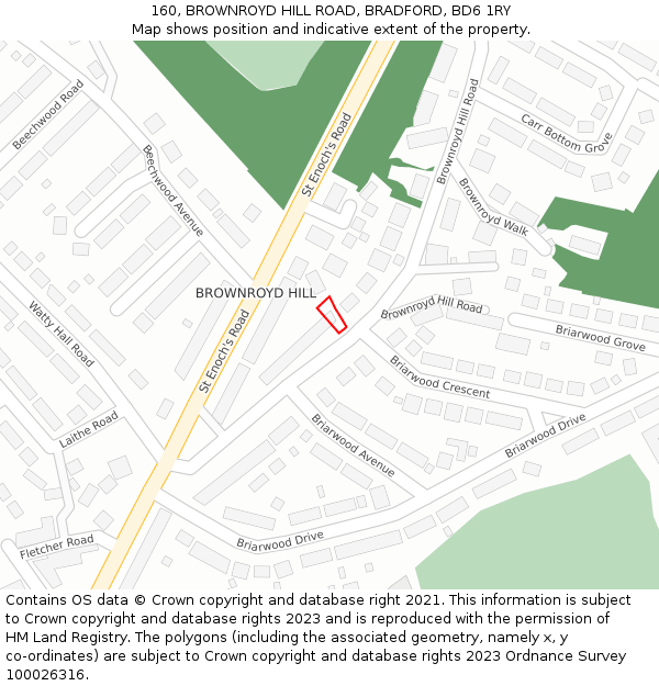 160, BROWNROYD HILL ROAD, BRADFORD, BD6 1RY: Location map and indicative extent of plot