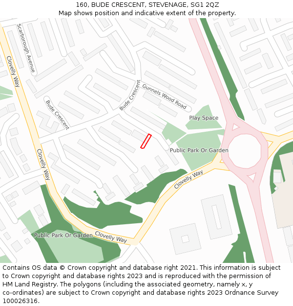 160, BUDE CRESCENT, STEVENAGE, SG1 2QZ: Location map and indicative extent of plot