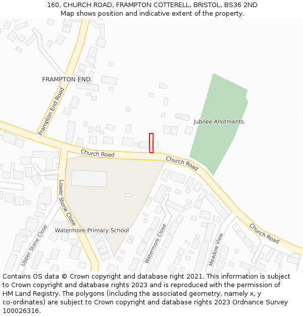 160, CHURCH ROAD, FRAMPTON COTTERELL, BRISTOL, BS36 2ND: Location map and indicative extent of plot