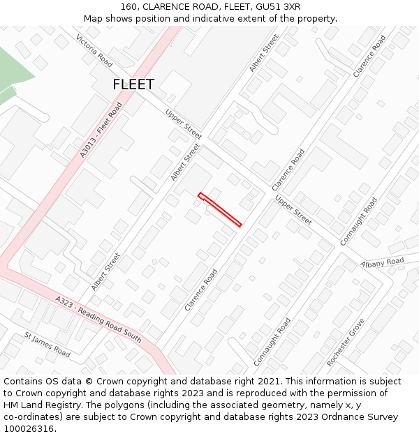 160, CLARENCE ROAD, FLEET, GU51 3XR: Location map and indicative extent of plot