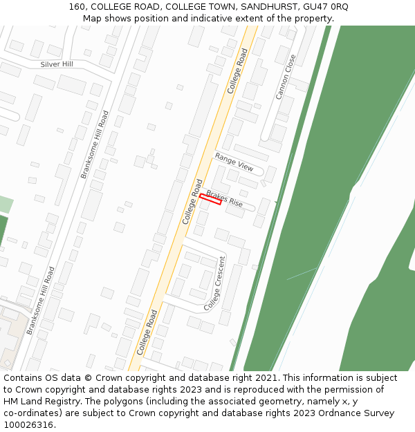 160, COLLEGE ROAD, COLLEGE TOWN, SANDHURST, GU47 0RQ: Location map and indicative extent of plot