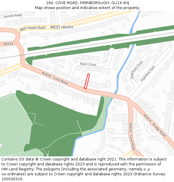 160, COVE ROAD, FARNBOROUGH, GU14 0HJ: Location map and indicative extent of plot