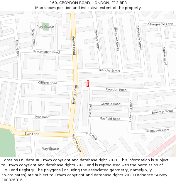 160, CROYDON ROAD, LONDON, E13 8ER: Location map and indicative extent of plot