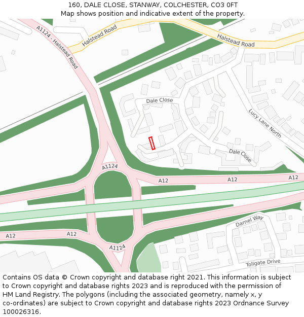 160, DALE CLOSE, STANWAY, COLCHESTER, CO3 0FT: Location map and indicative extent of plot