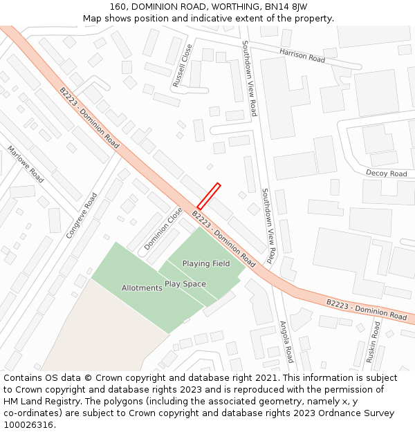 160, DOMINION ROAD, WORTHING, BN14 8JW: Location map and indicative extent of plot