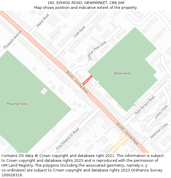 160, EXNING ROAD, NEWMARKET, CB8 0AF: Location map and indicative extent of plot