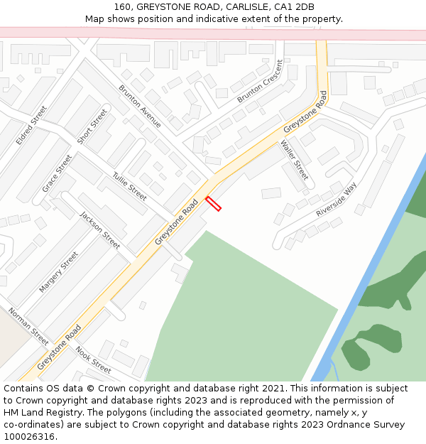 160, GREYSTONE ROAD, CARLISLE, CA1 2DB: Location map and indicative extent of plot