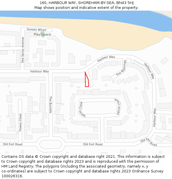 160, HARBOUR WAY, SHOREHAM-BY-SEA, BN43 5HJ: Location map and indicative extent of plot