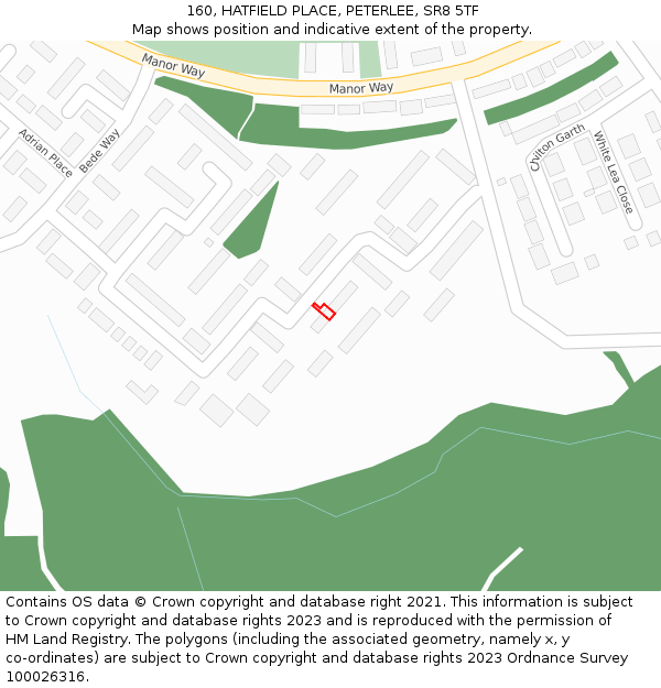 160, HATFIELD PLACE, PETERLEE, SR8 5TF: Location map and indicative extent of plot