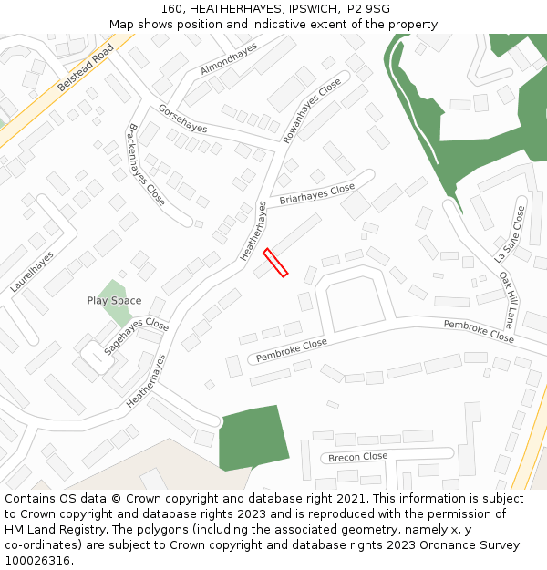 160, HEATHERHAYES, IPSWICH, IP2 9SG: Location map and indicative extent of plot
