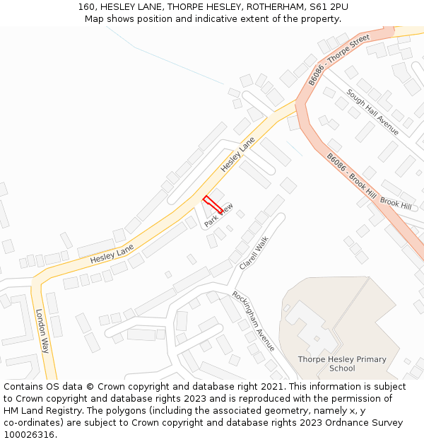 160, HESLEY LANE, THORPE HESLEY, ROTHERHAM, S61 2PU: Location map and indicative extent of plot
