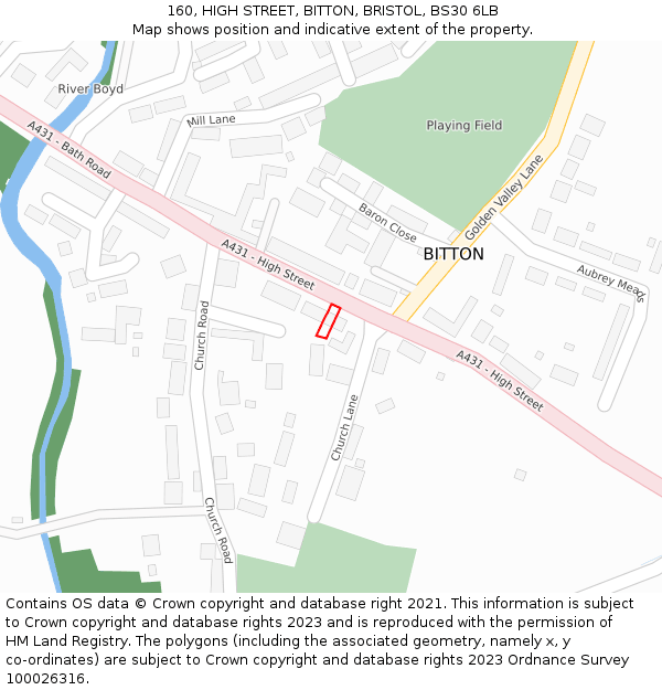 160, HIGH STREET, BITTON, BRISTOL, BS30 6LB: Location map and indicative extent of plot