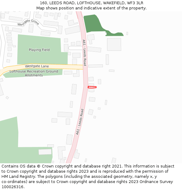 160, LEEDS ROAD, LOFTHOUSE, WAKEFIELD, WF3 3LR: Location map and indicative extent of plot