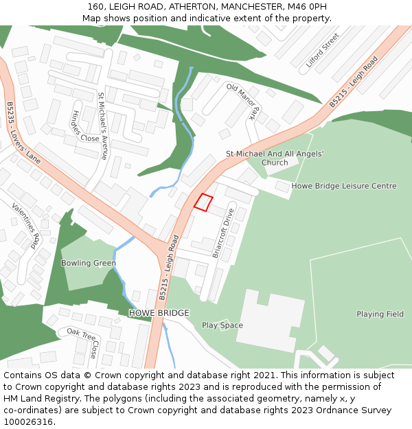160, LEIGH ROAD, ATHERTON, MANCHESTER, M46 0PH: Location map and indicative extent of plot