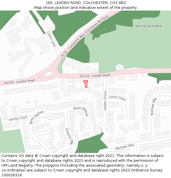 160, LEXDEN ROAD, COLCHESTER, CO3 4BZ: Location map and indicative extent of plot