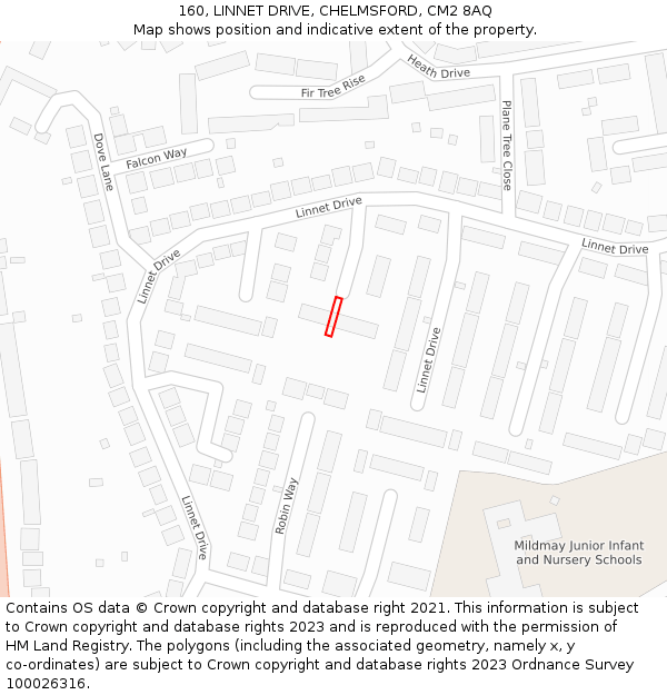 160, LINNET DRIVE, CHELMSFORD, CM2 8AQ: Location map and indicative extent of plot