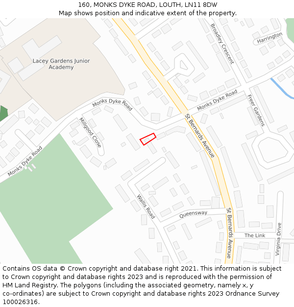 160, MONKS DYKE ROAD, LOUTH, LN11 8DW: Location map and indicative extent of plot