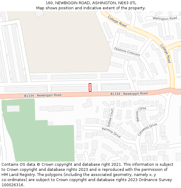 160, NEWBIGGIN ROAD, ASHINGTON, NE63 0TL: Location map and indicative extent of plot