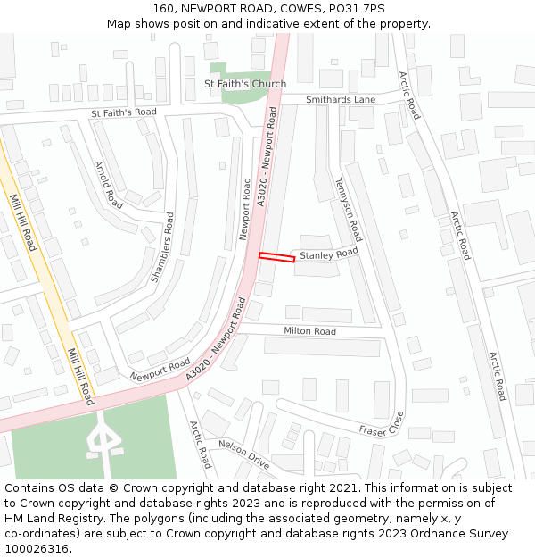160, NEWPORT ROAD, COWES, PO31 7PS: Location map and indicative extent of plot