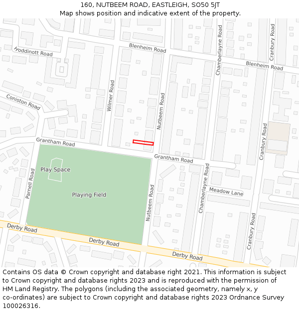 160, NUTBEEM ROAD, EASTLEIGH, SO50 5JT: Location map and indicative extent of plot